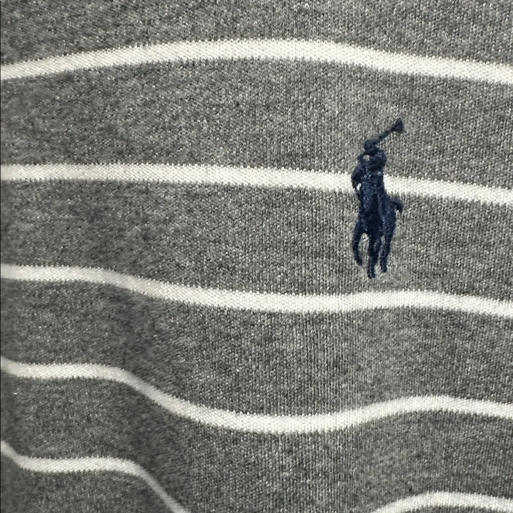 Polo by Ralph Lauren Men Long Sleeve Gray White‎ Stripe Polo Shirt Navy Logo XL